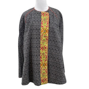 Kayseria Embroidered Cape Jacket Womens Size 10 Gray Yellow Beaded Ethnic Duster